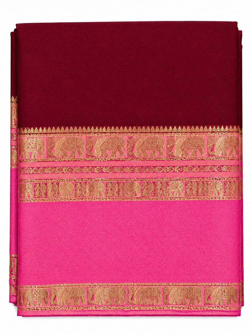 Burgundy Saree with Rani Pink Elephant Border – actual product photo