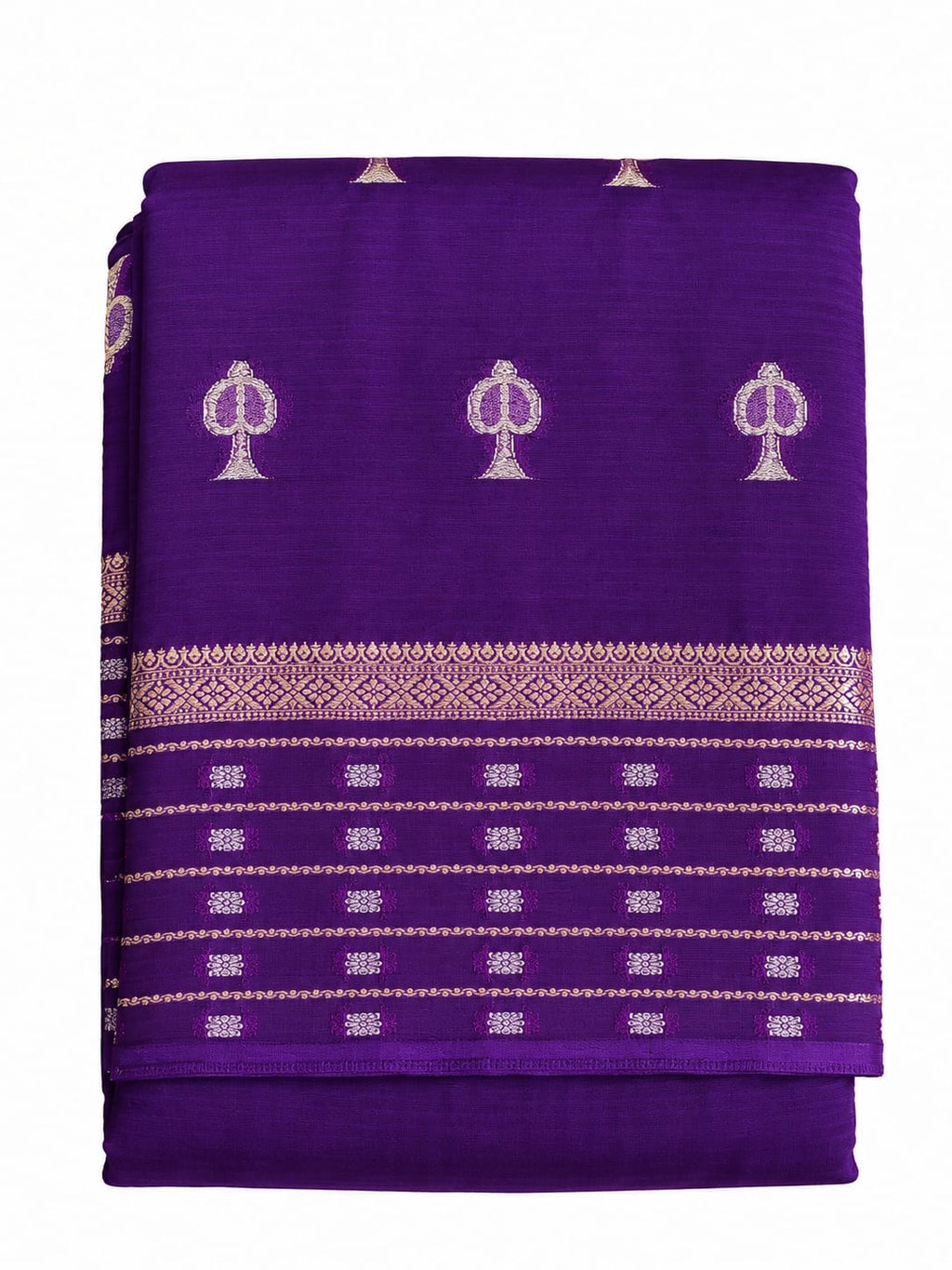 Royal Purple Saree with Silver Zari Motifs – actual product photo