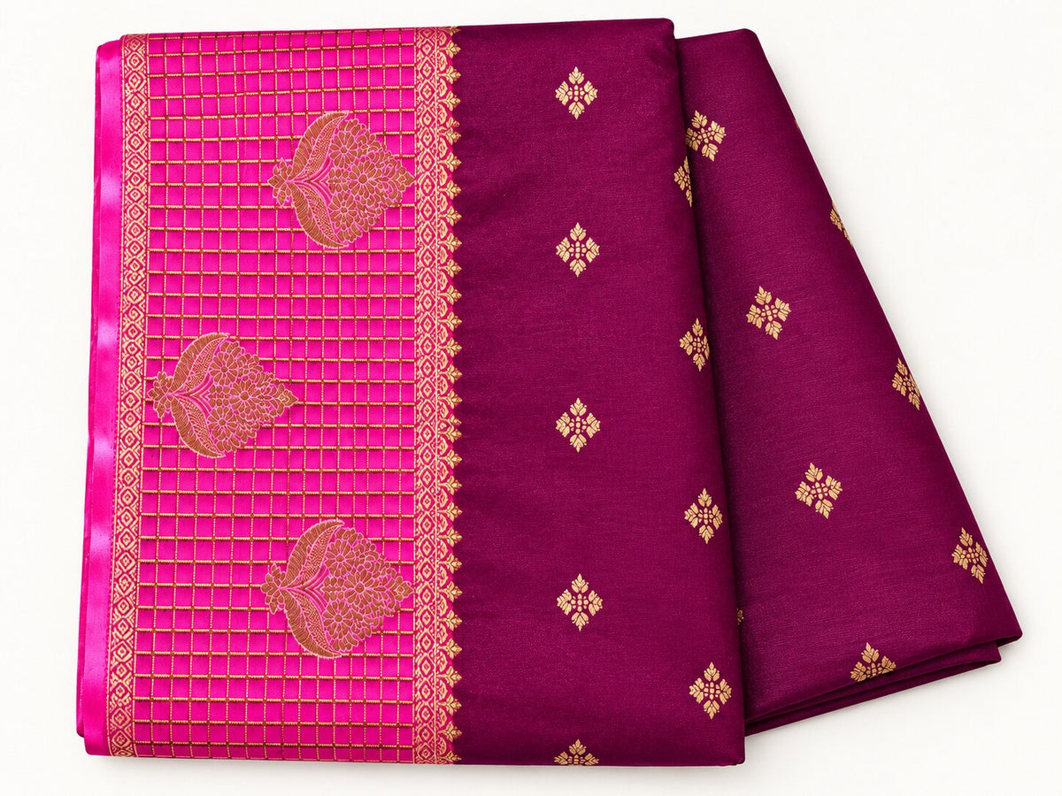 Rani Pink & Wine Plum Two-Tone Zari Saree – full view