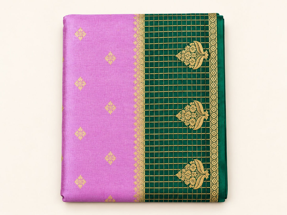 Lilac & Bottle Green Two-Tone Zari Saree – full view