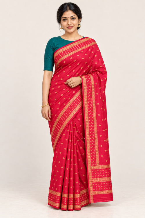 Crimson Red Diamond Butti Saree – worn