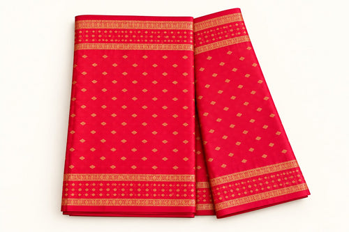 Crimson Red Diamond Butti Saree – full view