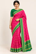 Magenta Pink Saree with Emerald Green Border – worn