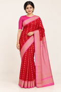 Red Saree with Rani Pink Zari Jaal Pallu – worn