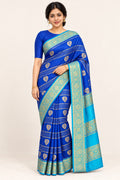 Royal Blue Peepal Leaf Saree with Sky Blue Border – worn