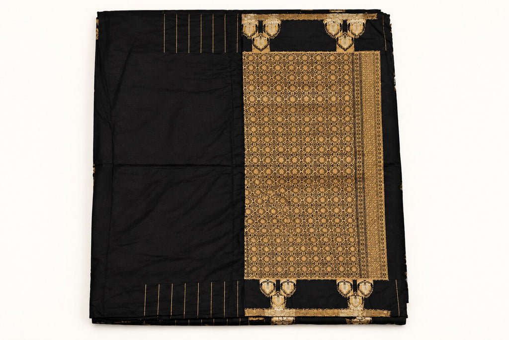 Black Saree with Antique Gold Zari Pallu – full view
