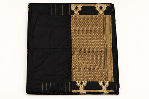 Black Saree with Antique Gold Zari Pallu – full view