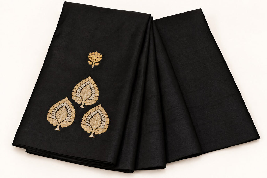 Black Saree with Peepal Tree Zari Motifs – border and motif detail