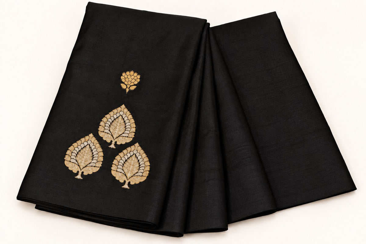 Black Saree with Peepal Tree Zari Motifs – border and motif detail