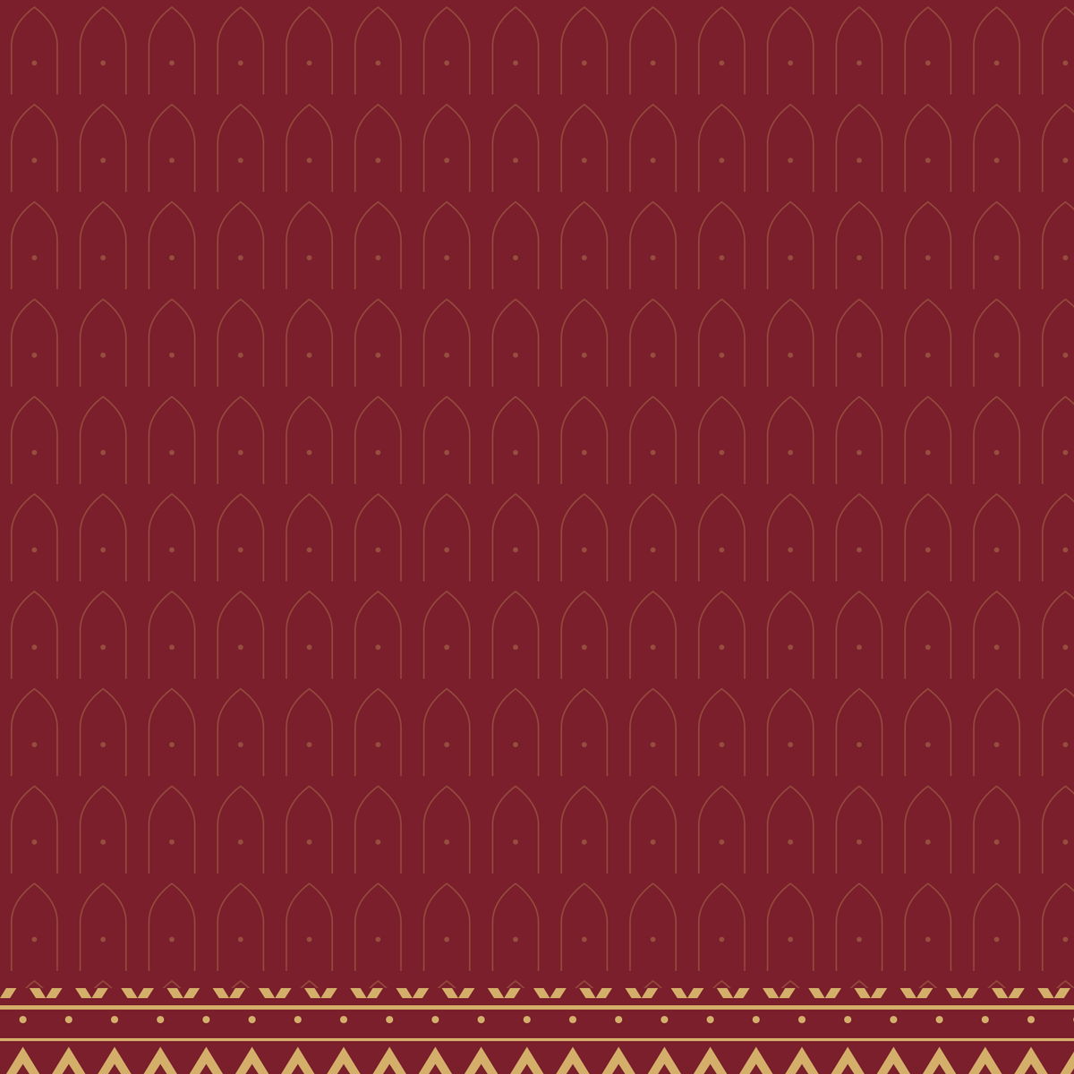 Maroon temple-arch pattern with gold border